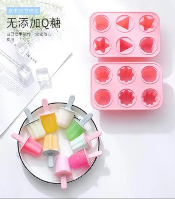6 Cell Silicone Popsicle & Ice Candy Maker
