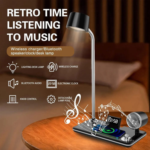 4-in-1 Retro Smart Desk Lamp with Bluetooth Speaker & Wireless Charger